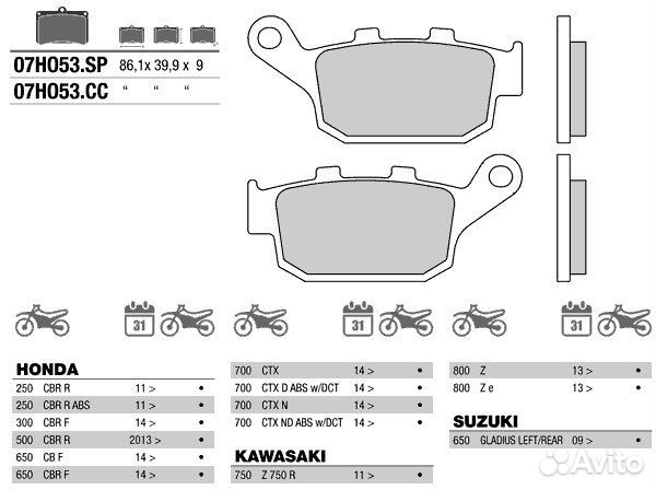 Тормозные колодки задние brembo