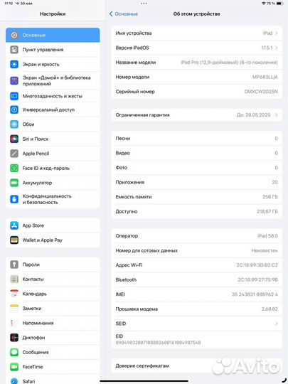 iPad pro 12.9 m2 256 gb wifi + celular