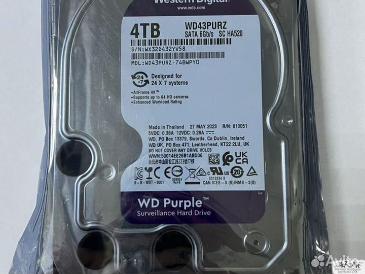 Жёсткий Диск 4/2/1Tb Sata-Iii Wd Purple (Wd43Purz)