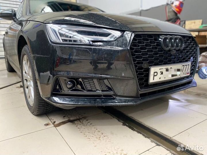 Audi a4 b9 решетка RS4 + вставки птф rs стиль