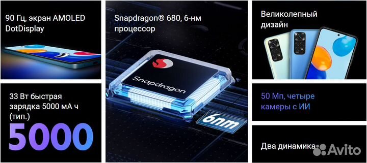Redmi Note 11 - 4/64GB NFC EAC (Серый+стекло)