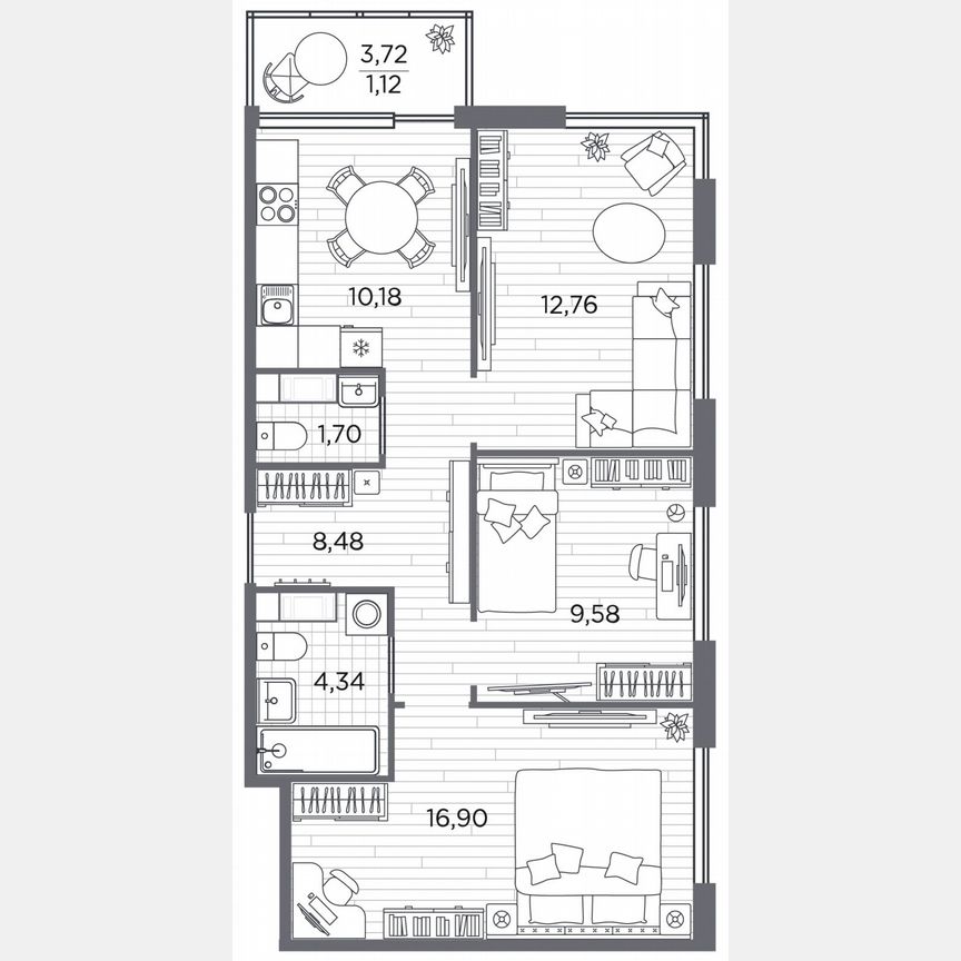 3-к. квартира, 65,1 м², 2/5 эт.