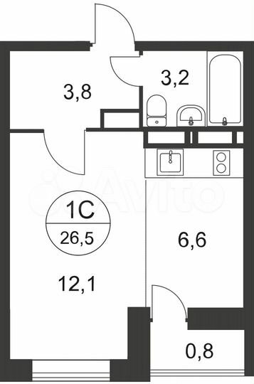 Квартира-студия, 26,3 м², 12/22 эт.