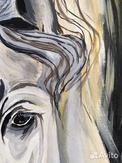 Картина маслом белая лошадь