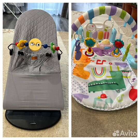 Шезлонг детский + развивающий музыкальный коврик