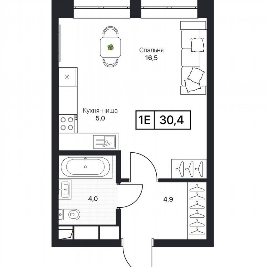 1-к. квартира, 30,4 м², 7/17 эт.