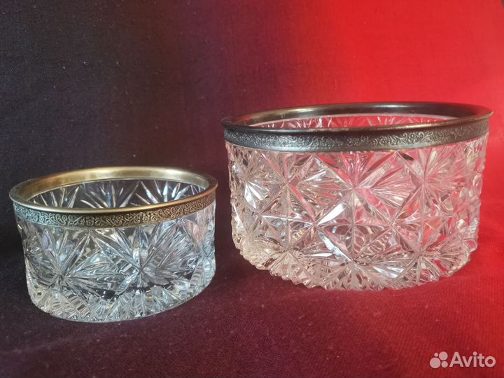 Хрустальный салатник в мельхиоре