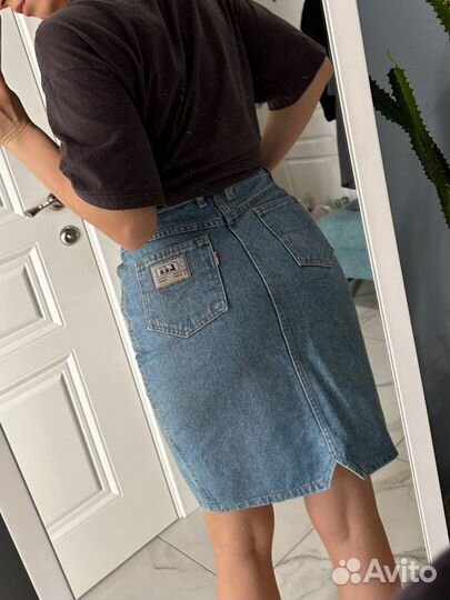 Юбка джинсовая голубая карандаш винтаж