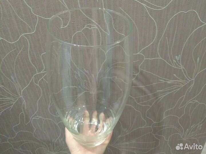 Стеклянная прозрачная ваза бочка 13*30