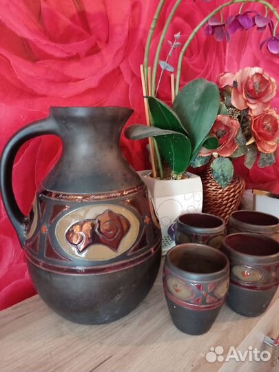 Кувшин керамика СССР с стаканами