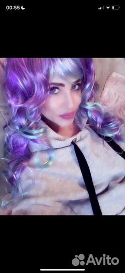 Парик голубой фиолетовый костюм Мальвина аниме