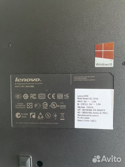 Ноутбук lenovo g780