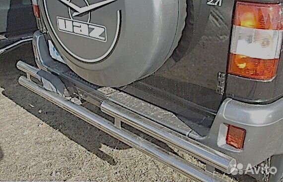 Двойная защита заднего бампера на УАЗ Патриот