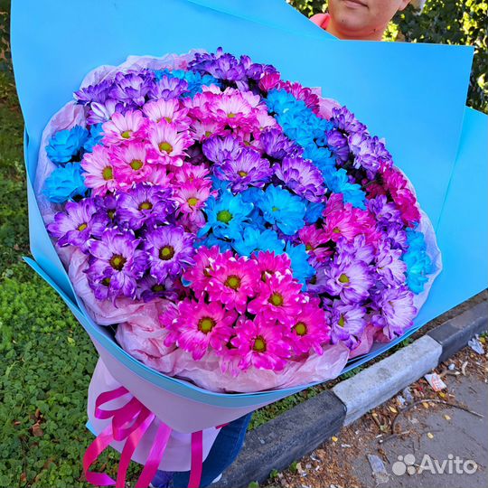 Букет гигант из радужной хризантемы (ромашки)