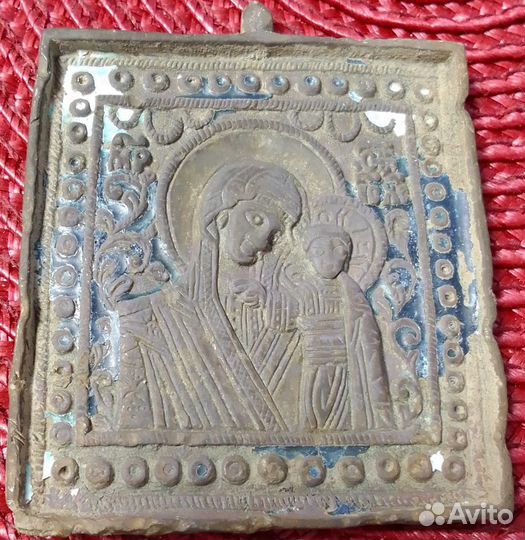 Икона богоматерь казанская 19 в эмаль красивая