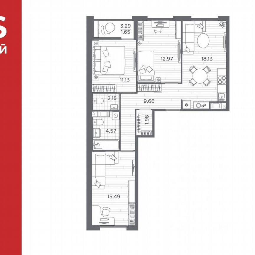 3-к. квартира, 77,7 м², 2/5 эт.