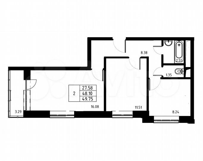 2-к. квартира, 49,8 м², 5/17 эт.