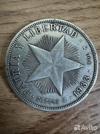 Монета Куба 1 песо peso 1933