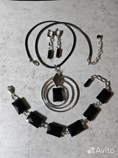 Колье, браслет и серьги с агатом