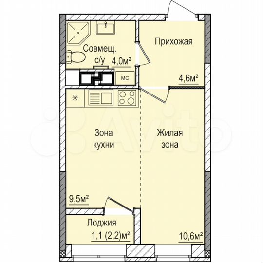 Квартира-студия, 28,7 м², 2/18 эт.