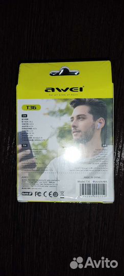 Беспроводные наушники Awei T36. В фиолетовом цвете