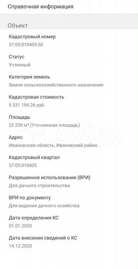 Участок 2,22 га (СНТ, ДНП)