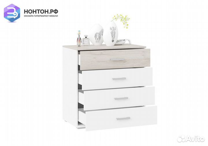 Комод Арчи белый текстура / дуб крафт серый