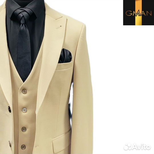 Мужской костюм беж, свадебный костюм