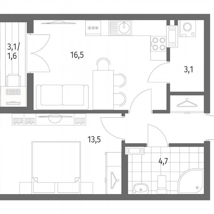 1-к. квартира, 43,5 м², 7/8 эт.