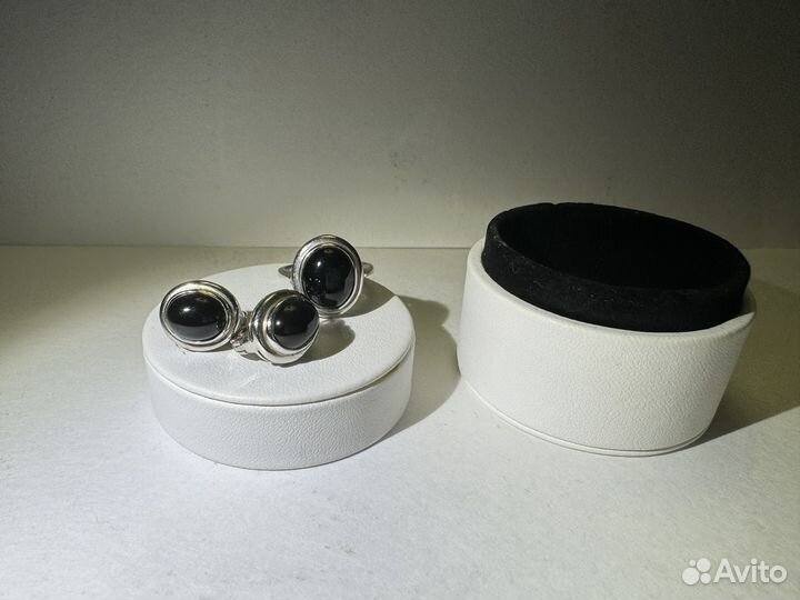 Комплект серебро серьги и кольцо агат