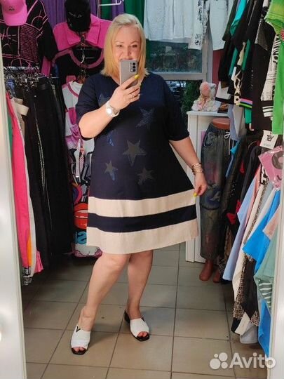 Платье/туника трикотаж/хлопок/лён 50/58