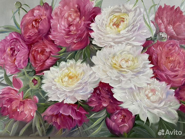 Картина маслом. Пионы
