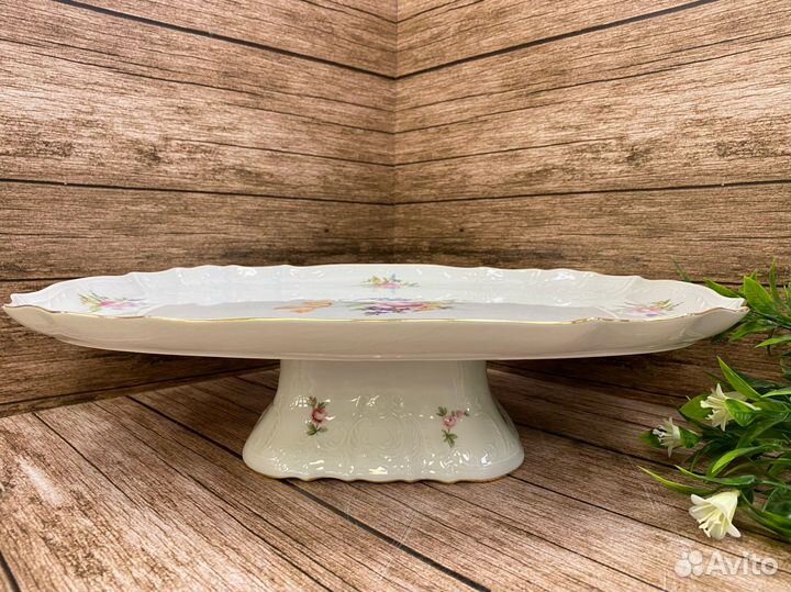 Поднос на ножке 40см. «Мейсенский букет» Чехия