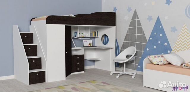 Кровать чердак «Кадет 1» с универсальной лестницей