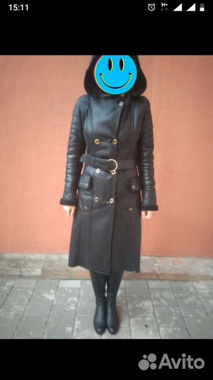 Дубленка черная лаковая