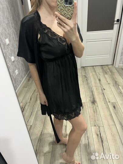 Пенюар черный женский комплект