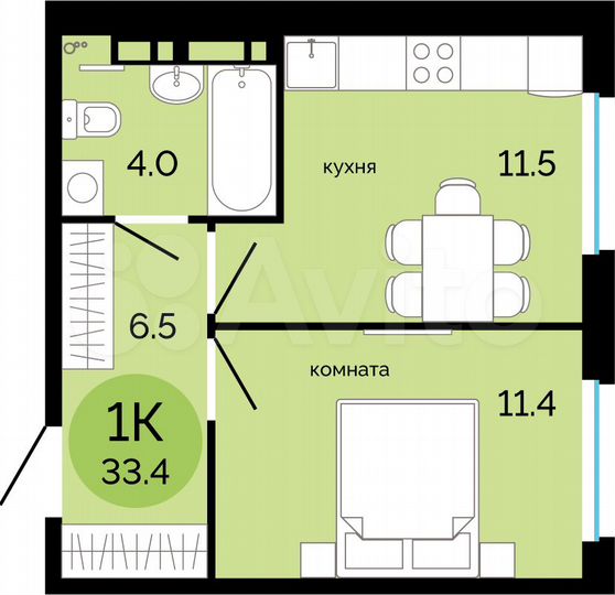 1-к. квартира, 33,4 м², 2/17 эт.