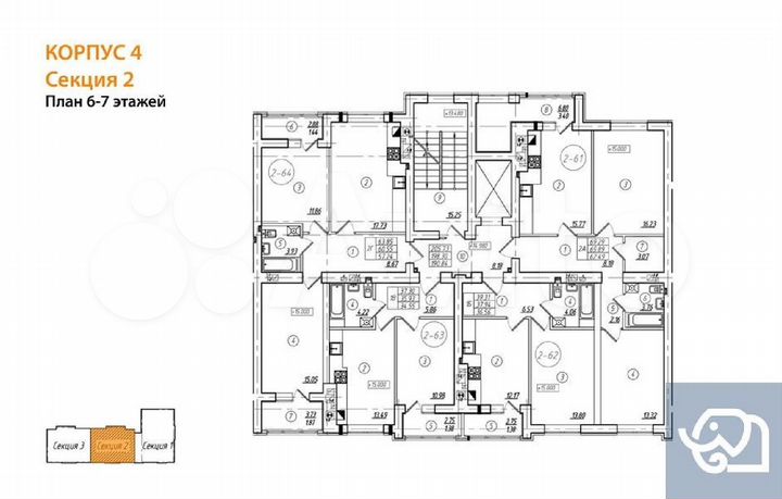 2-к. квартира, 60,6 м², 7/8 эт.