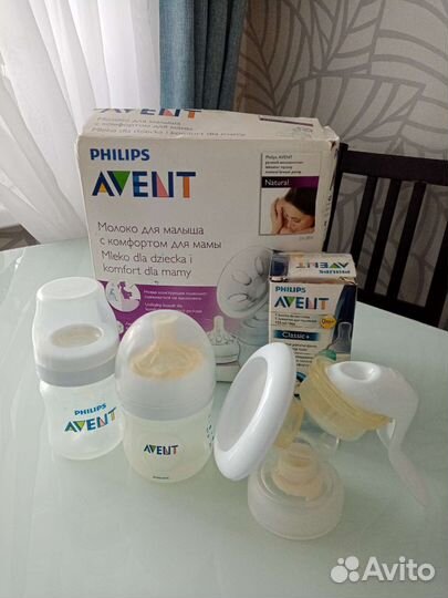 Молокоотсос механический+ бутылочка (avent)