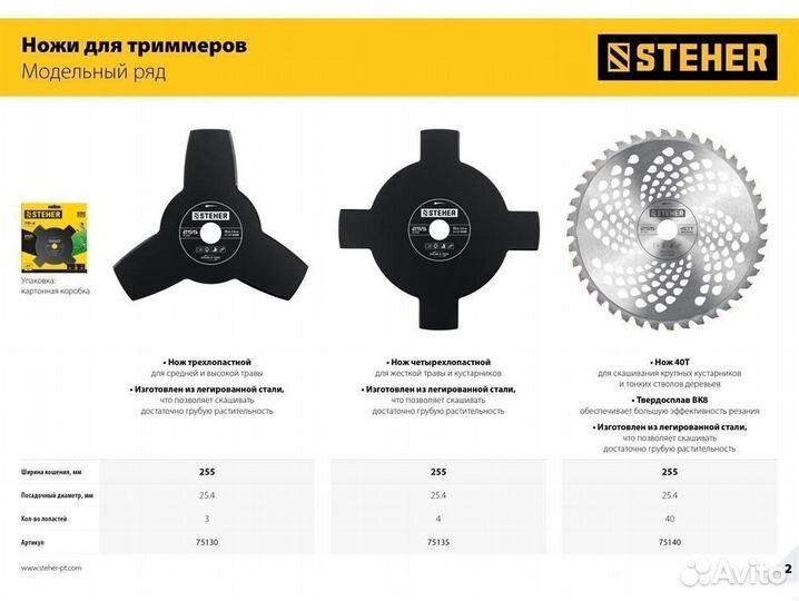 Нож для триммера TB-3 255 мм 3T steher