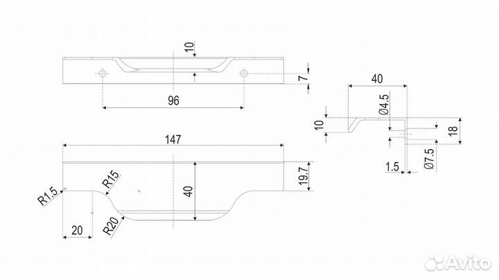Торцевая ручка 96мм черный матовый tera RT111BL.1