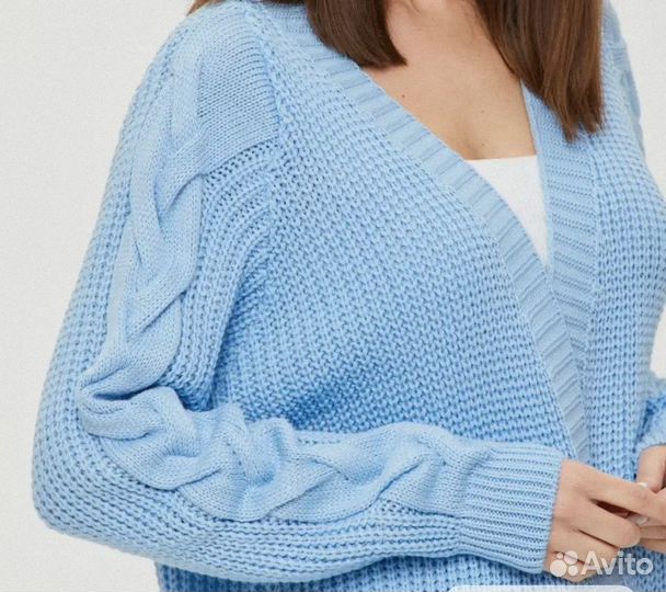 Кардиган женский длинный размер 42-48-52 голубой