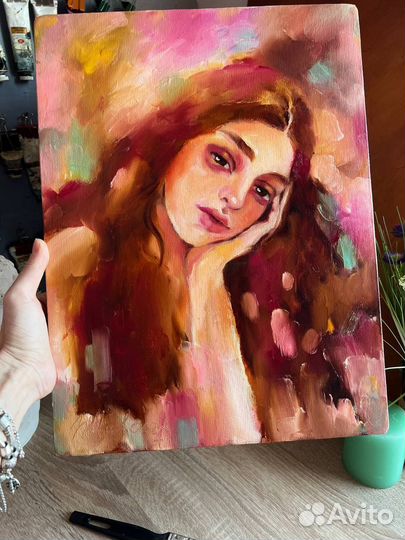 Картина маслом на холсте девушка чувства текстура