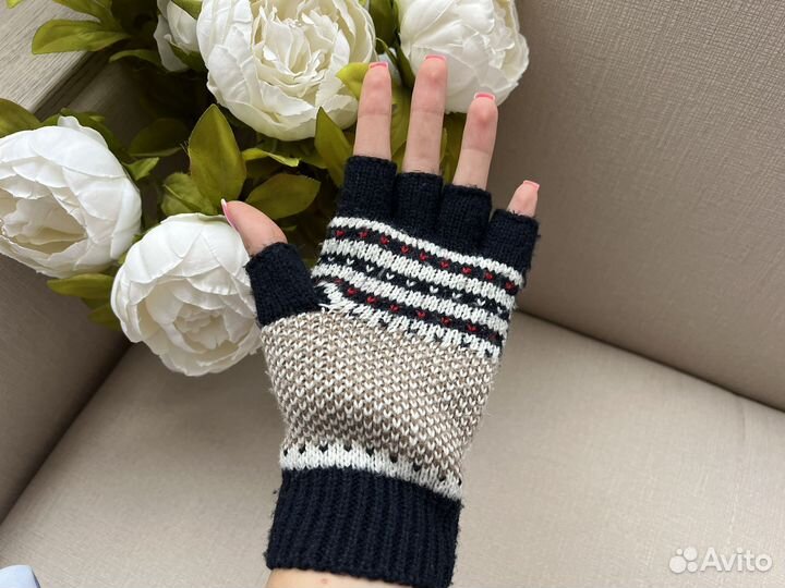 Перчатки женские митенки зимние Бантик