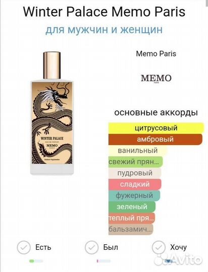 Духи Winter Palace Memo Paris