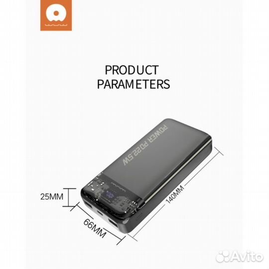 Power bank WUW Y120 20000mAh PD 22W LED/display BK