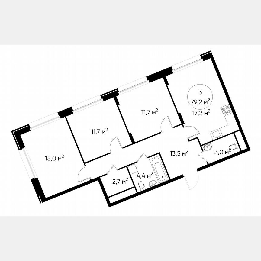 3-к. квартира, 79,2 м², 3/17 эт.