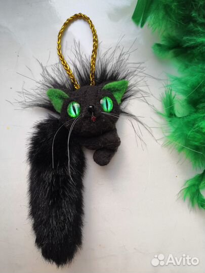 Чёрный кот игрушка - браслет
