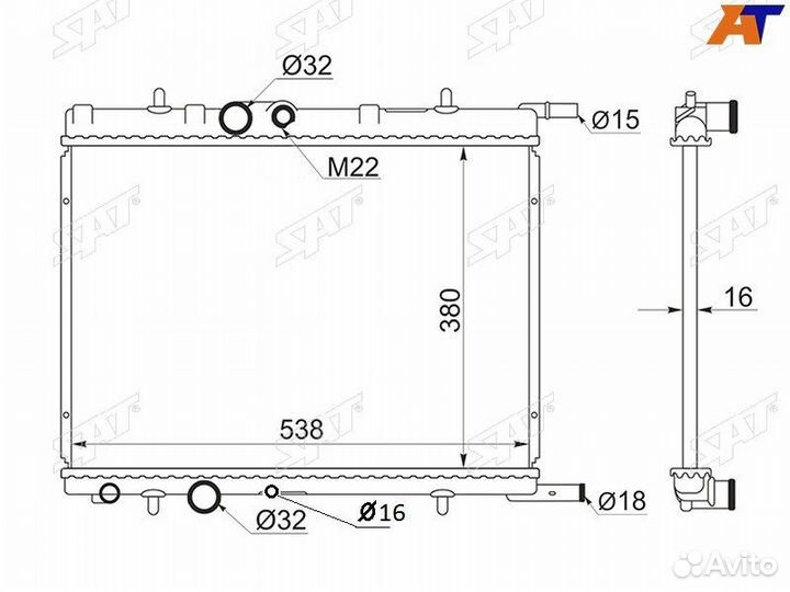 Радиатор Citroen Berlingo 96-22 / C4 04-11 / Xsara 97-06 / Xsara Picasso 99-09 / Peugeot 206 98-09