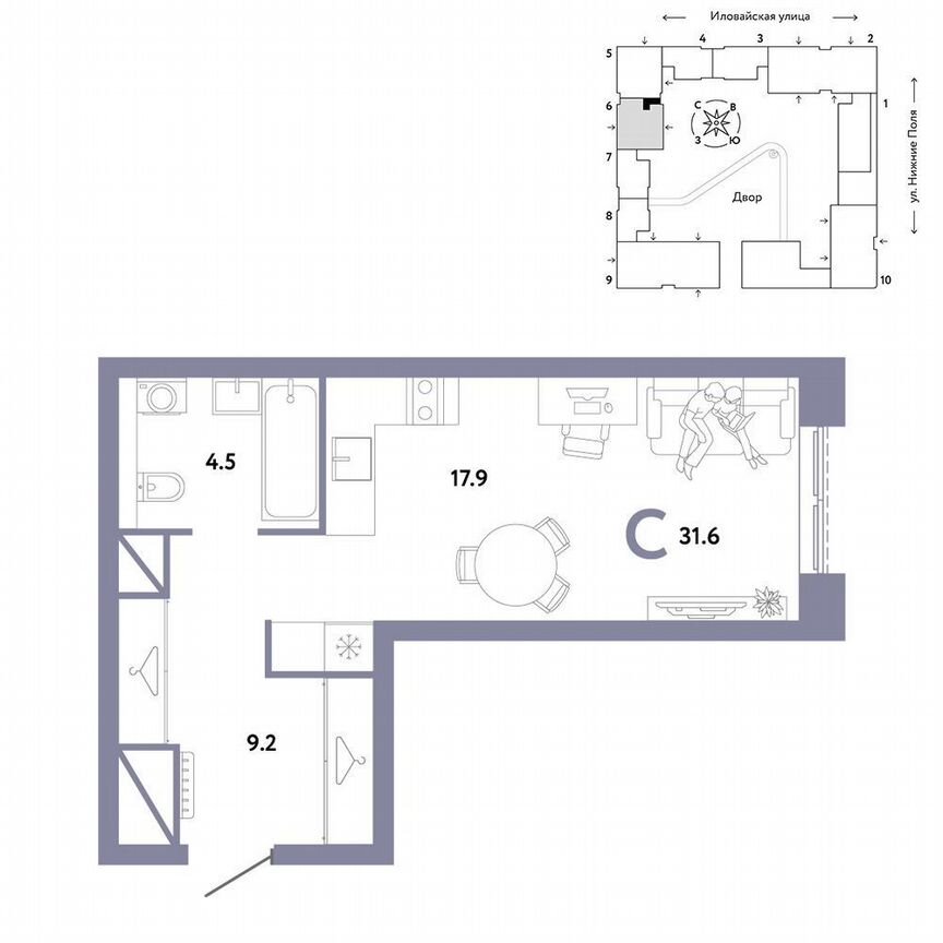 Квартира-студия, 31,6 м², 24/29 эт.
